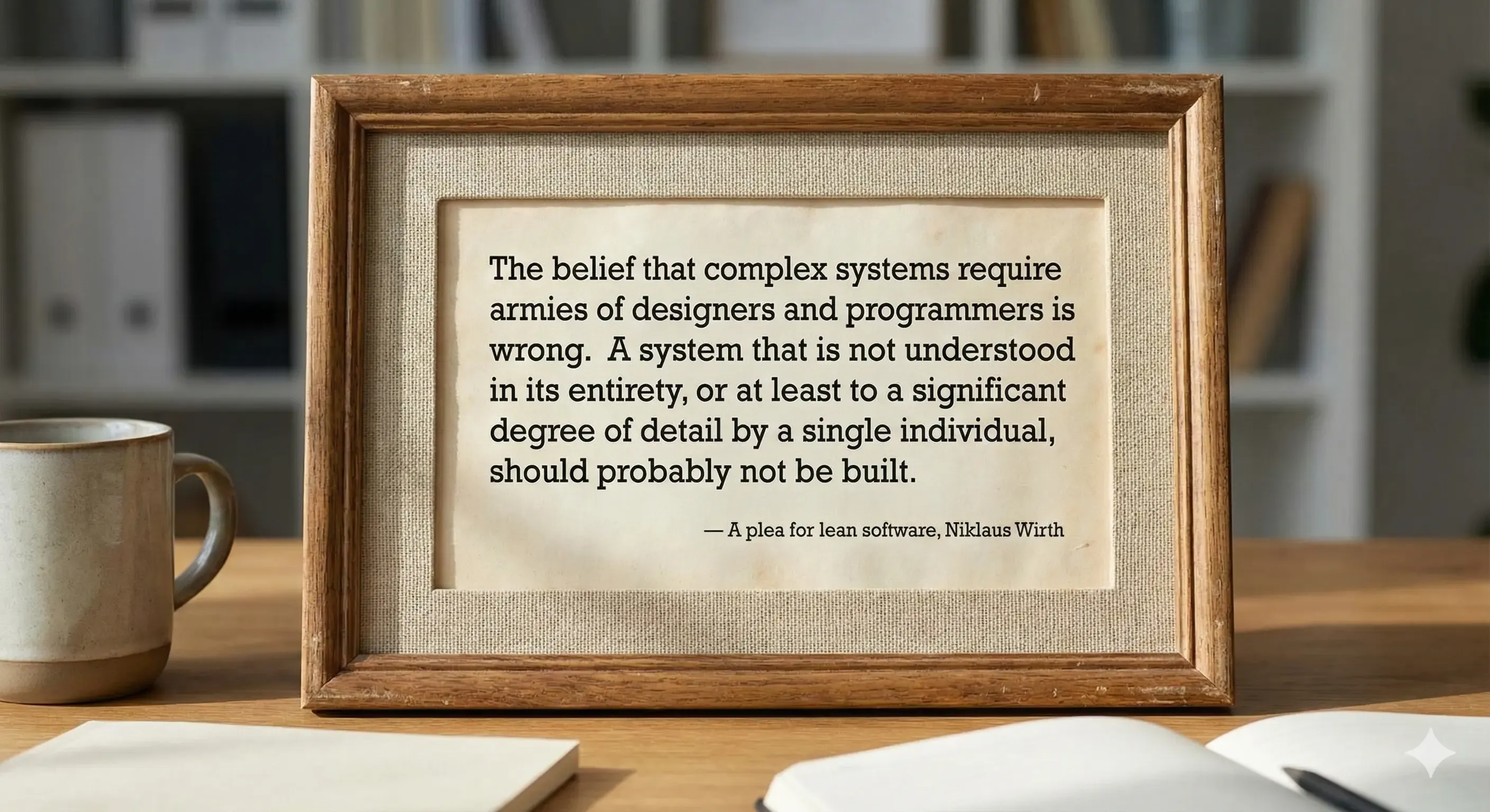 A Plea for Lean Software: The belief that complex systems require armies of designers and programmers is wrong. A system that is not understood in its entirety, or at least to a significant degree of detail by a single individual, should probably not be built.