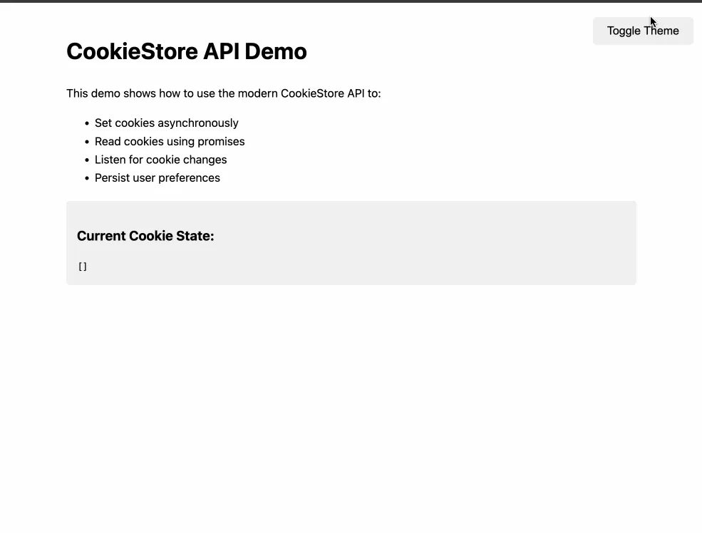 Demo showing how the toggle switch works with CookieStore