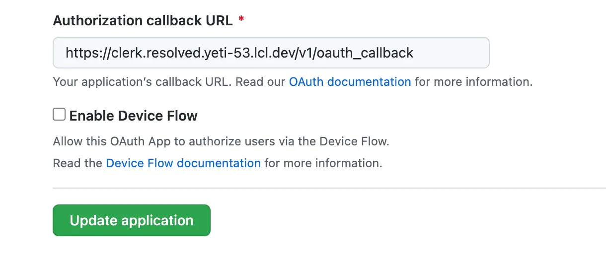 Update the Authorization callback URL