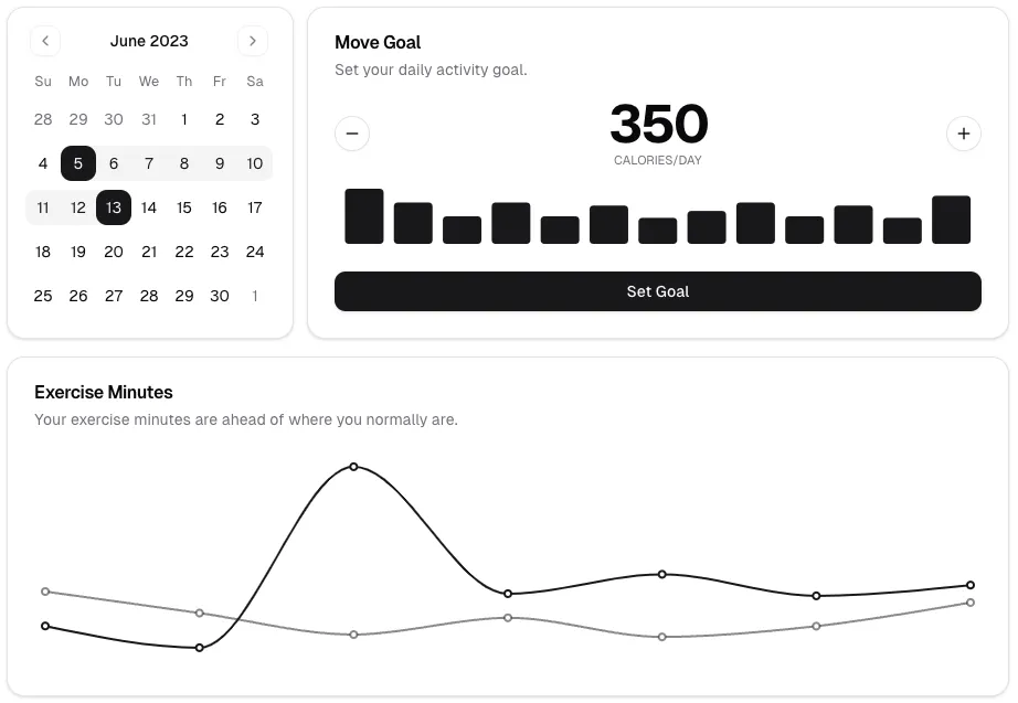 screenshot showing sample usage of shadcn/ui components