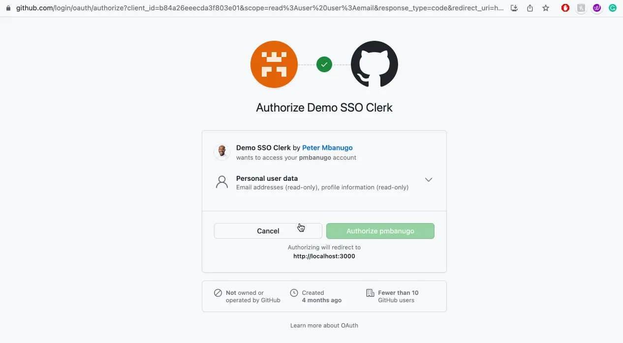 Error authorizing OAuth App